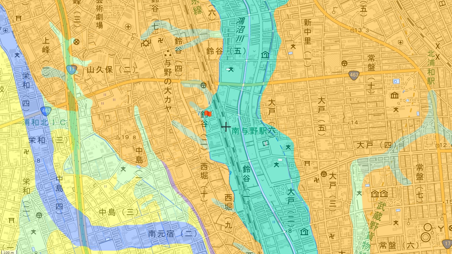 南与野駅周辺の地域分類
