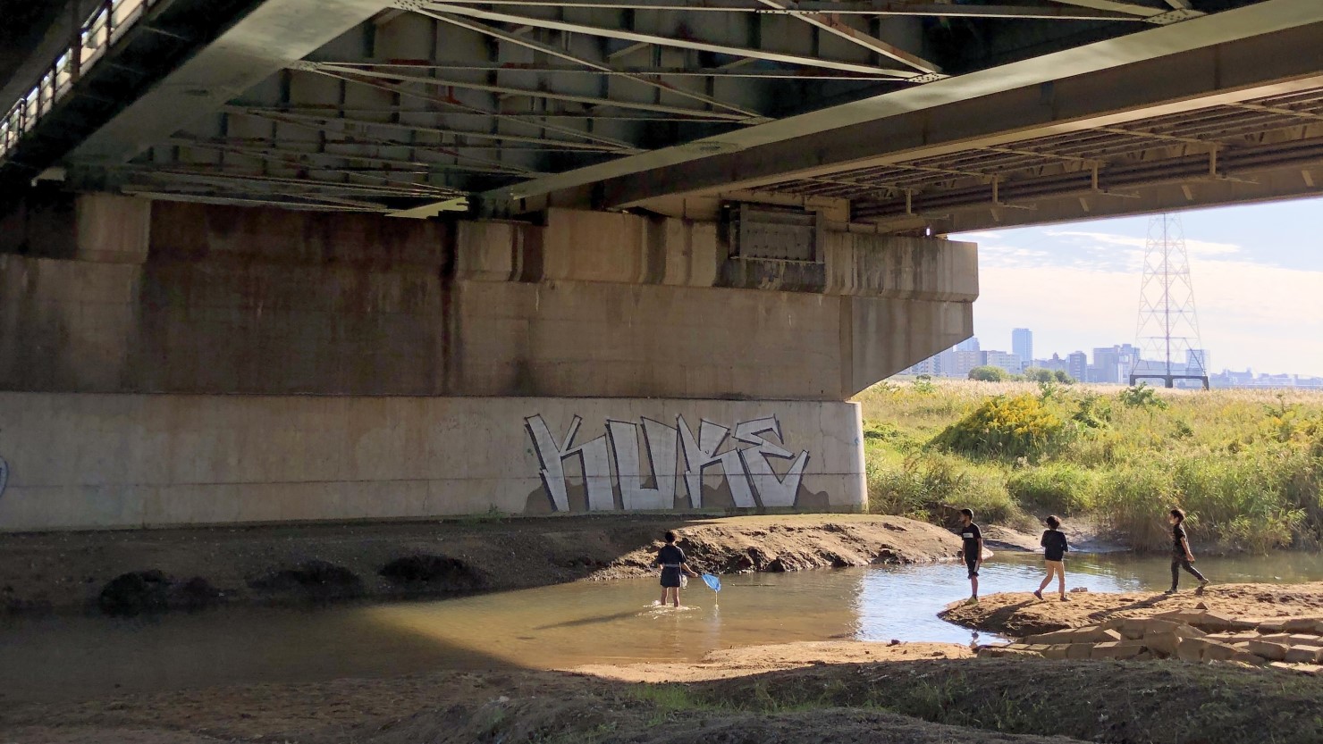 淀川河川公園を奥に進むと浅瀬の川も