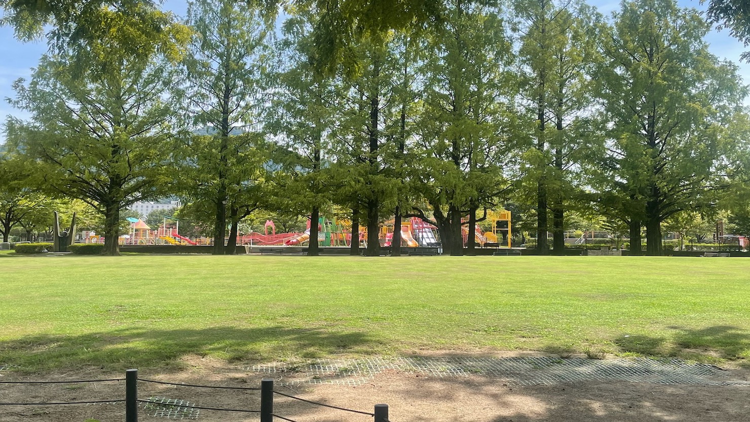 長良公園の綺麗な芝生と遊具