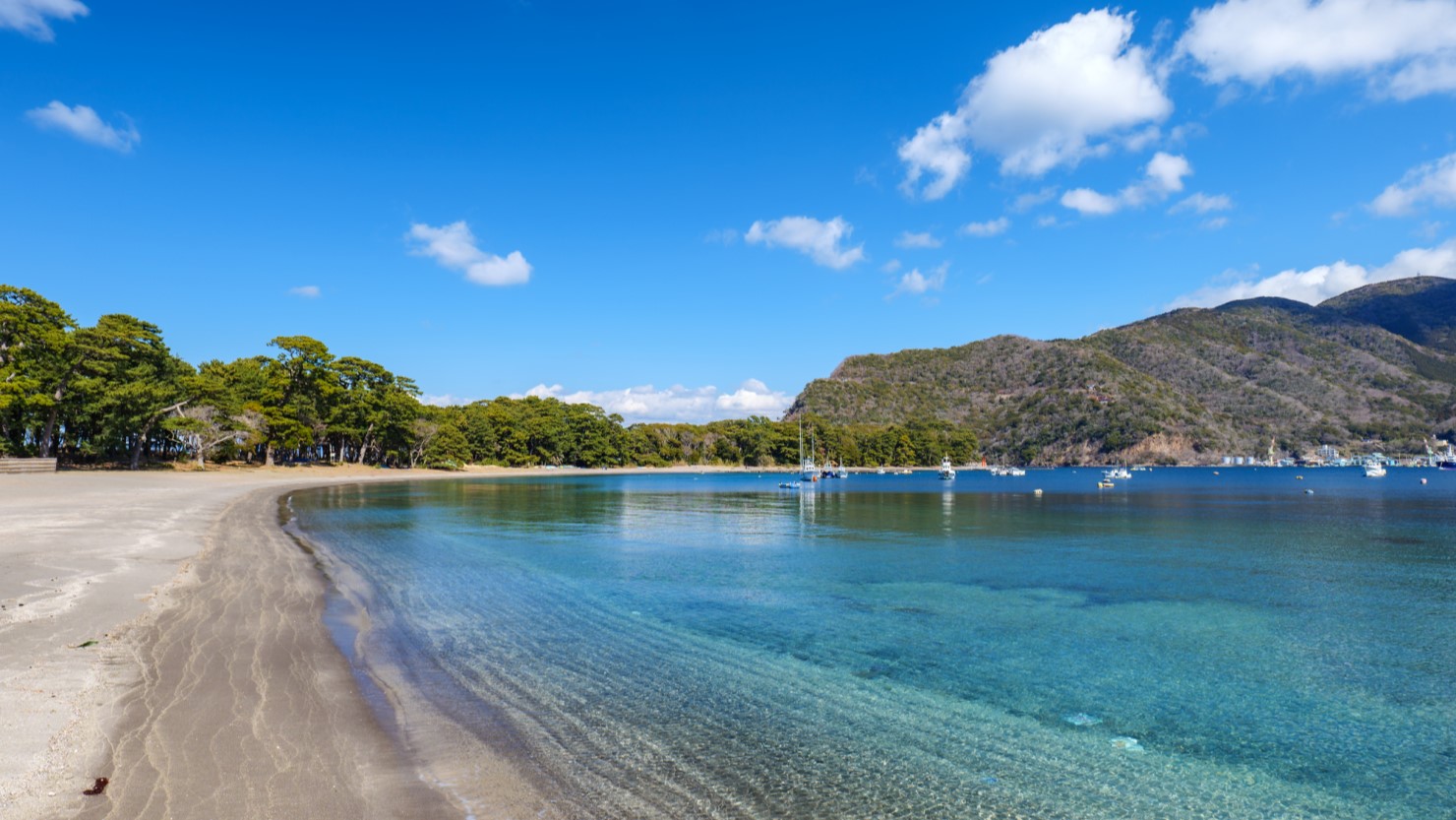 富士山を望む透明度の高い海水浴場