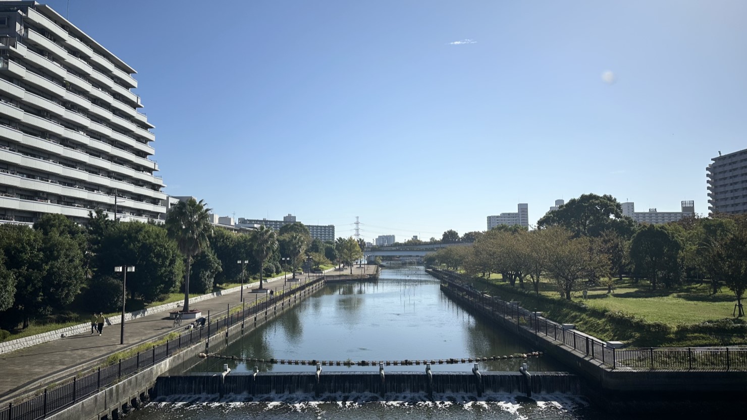新左近川親水公園を流れている左近川周辺の風景