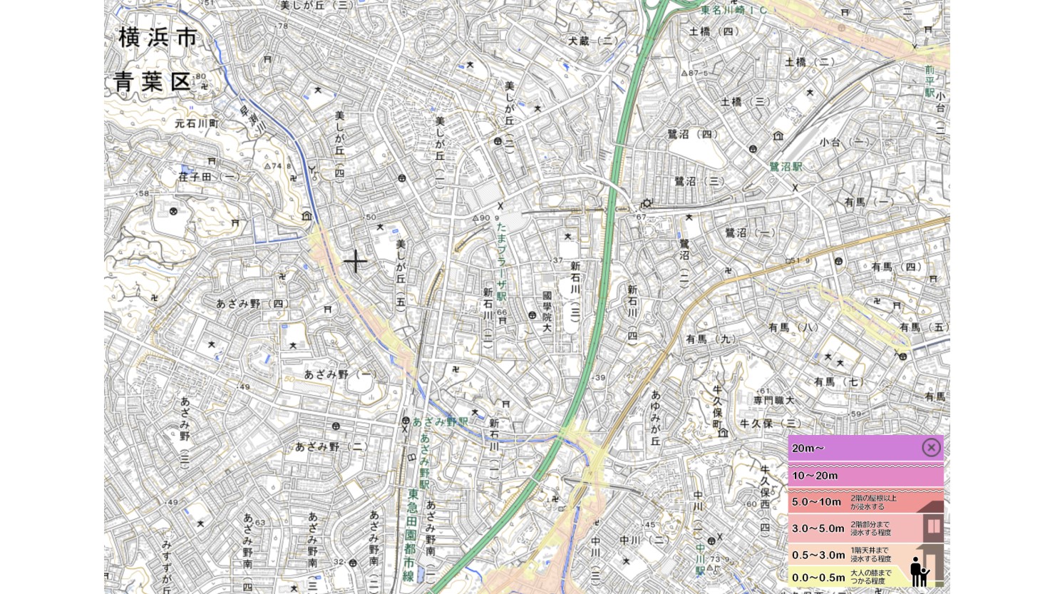 たまプラーザ駅周辺の洪水・内水情報
