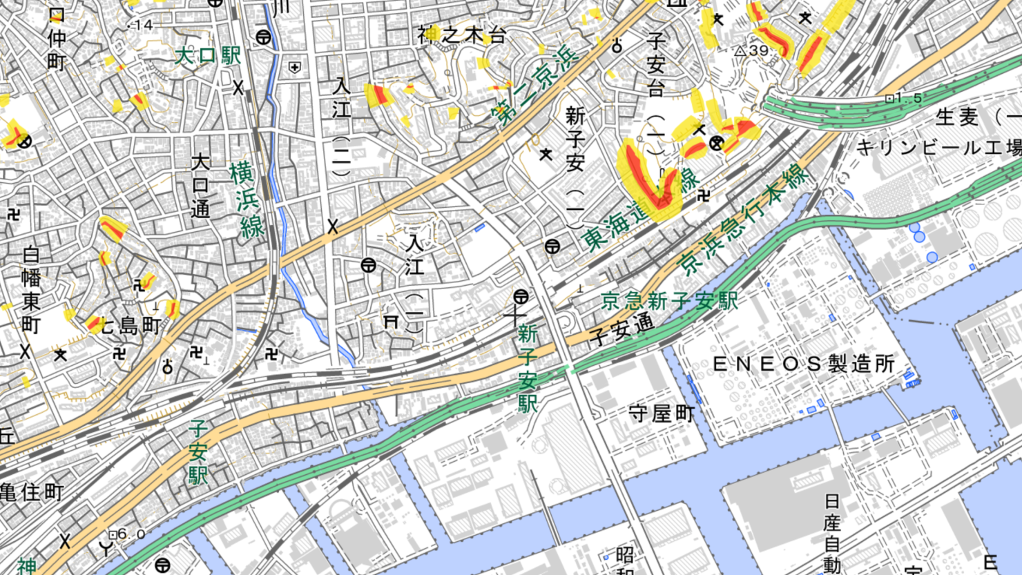 新子安駅周辺の土砂災害注意情報