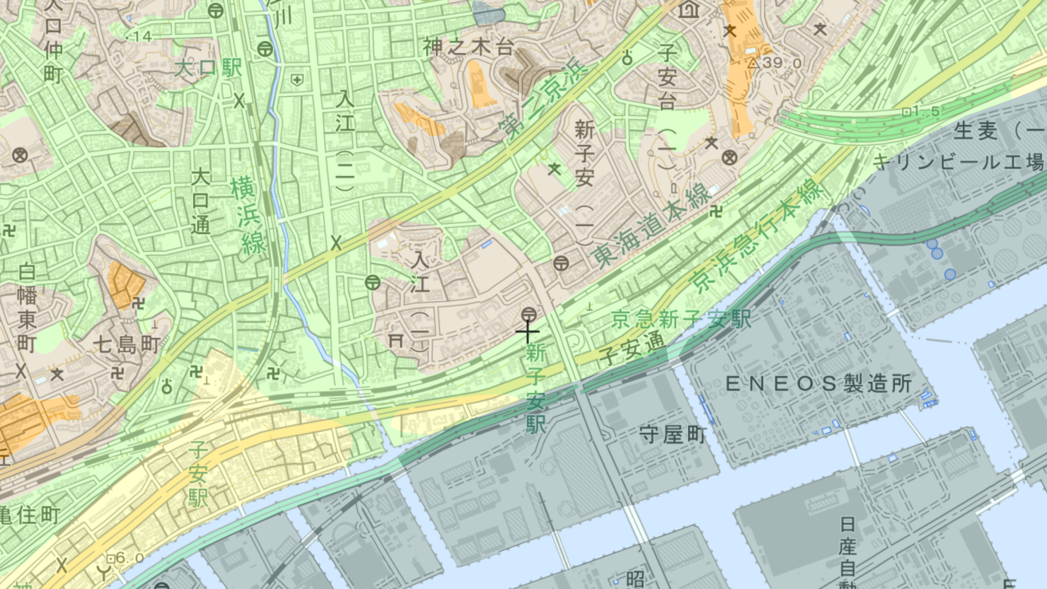 新子安駅周辺の地形