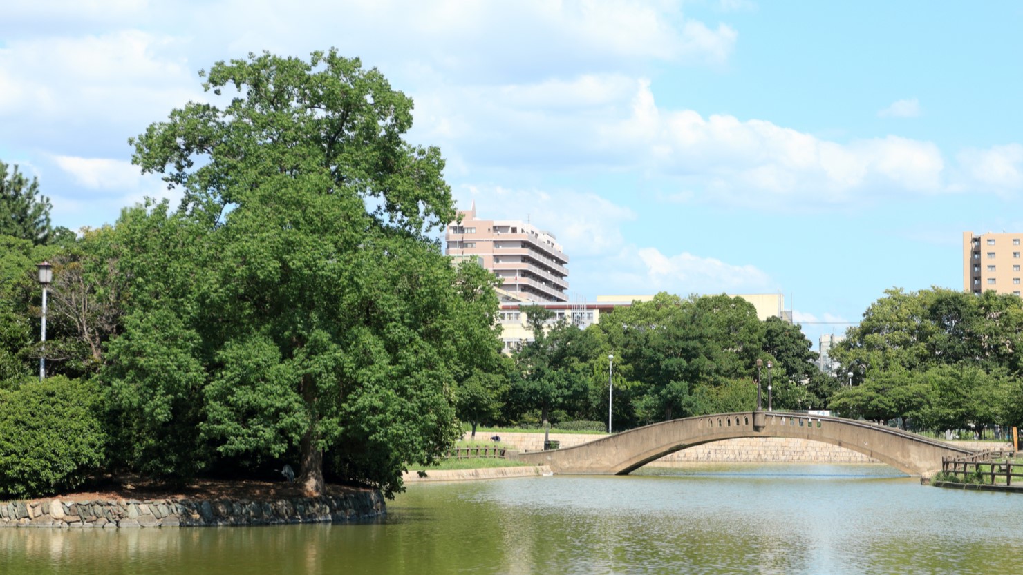 住之江公園内にある大池の風景