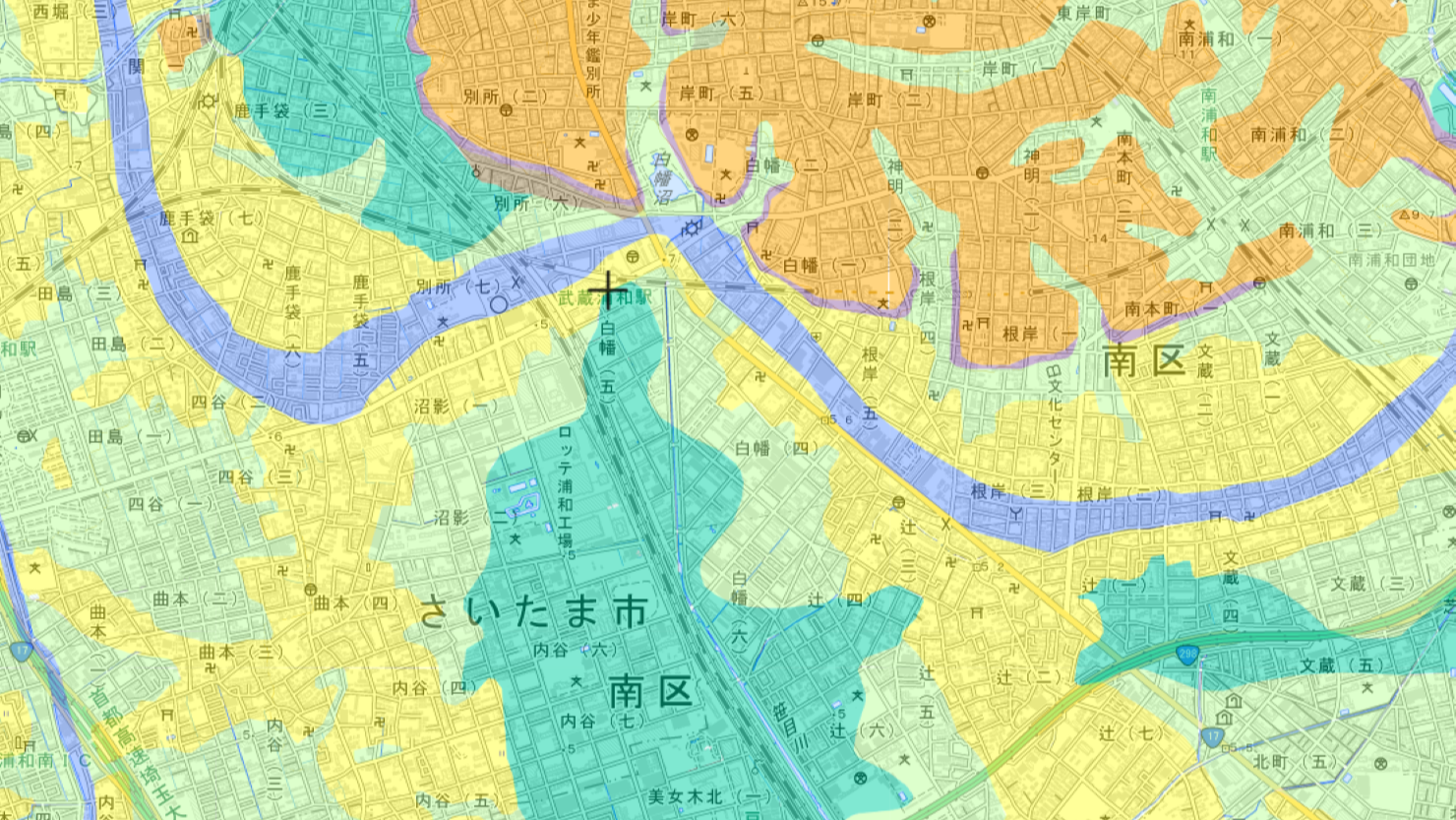 武蔵浦和駅周辺の地盤のハザードマップ