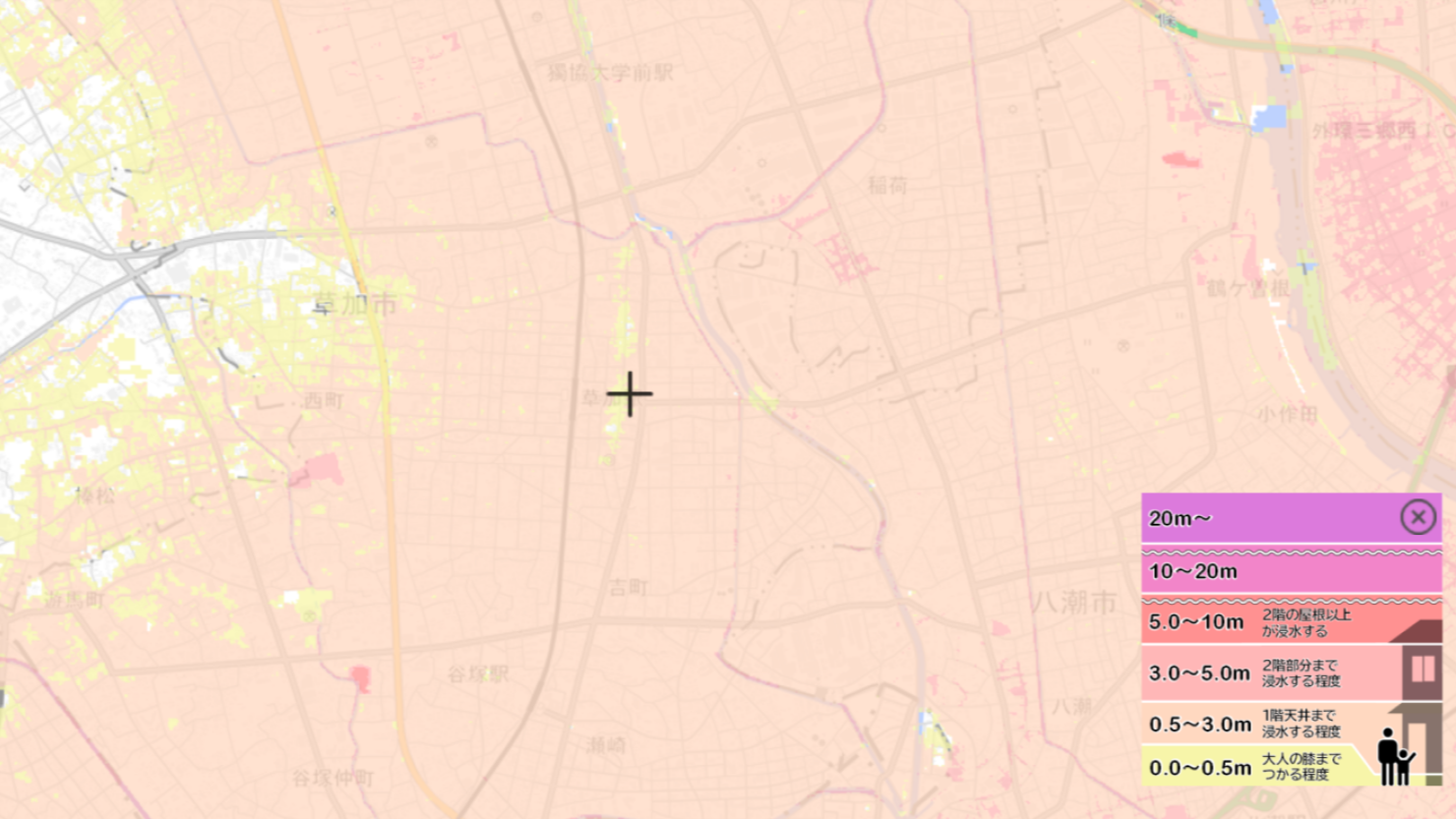 草加駅周辺のハザードマップ