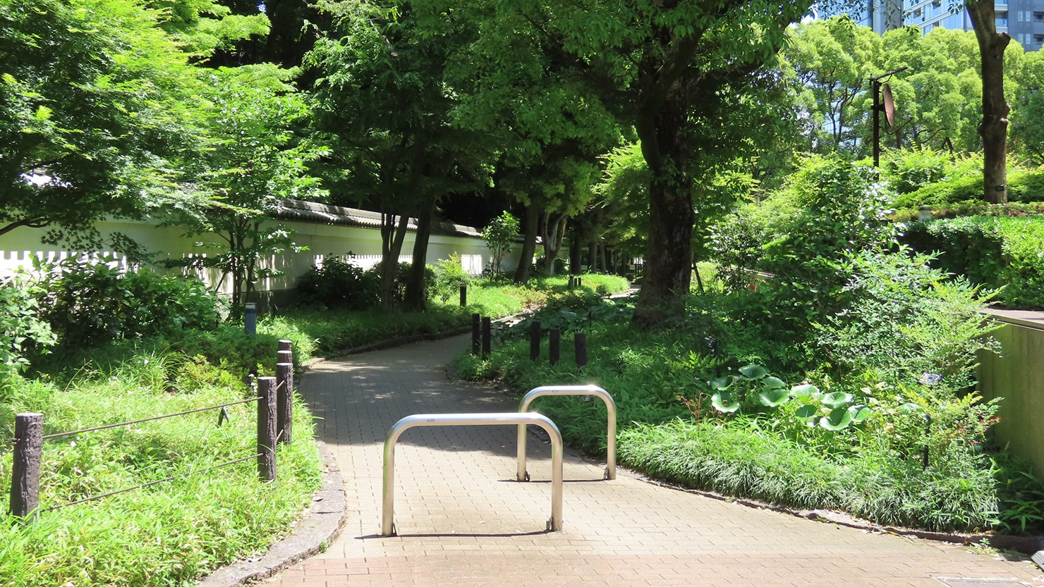 小石川後楽園の塀沿いにある歩行者専用通路