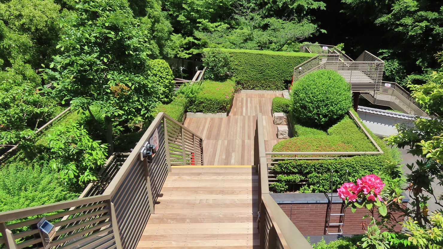 ベンチもある屋上庭園