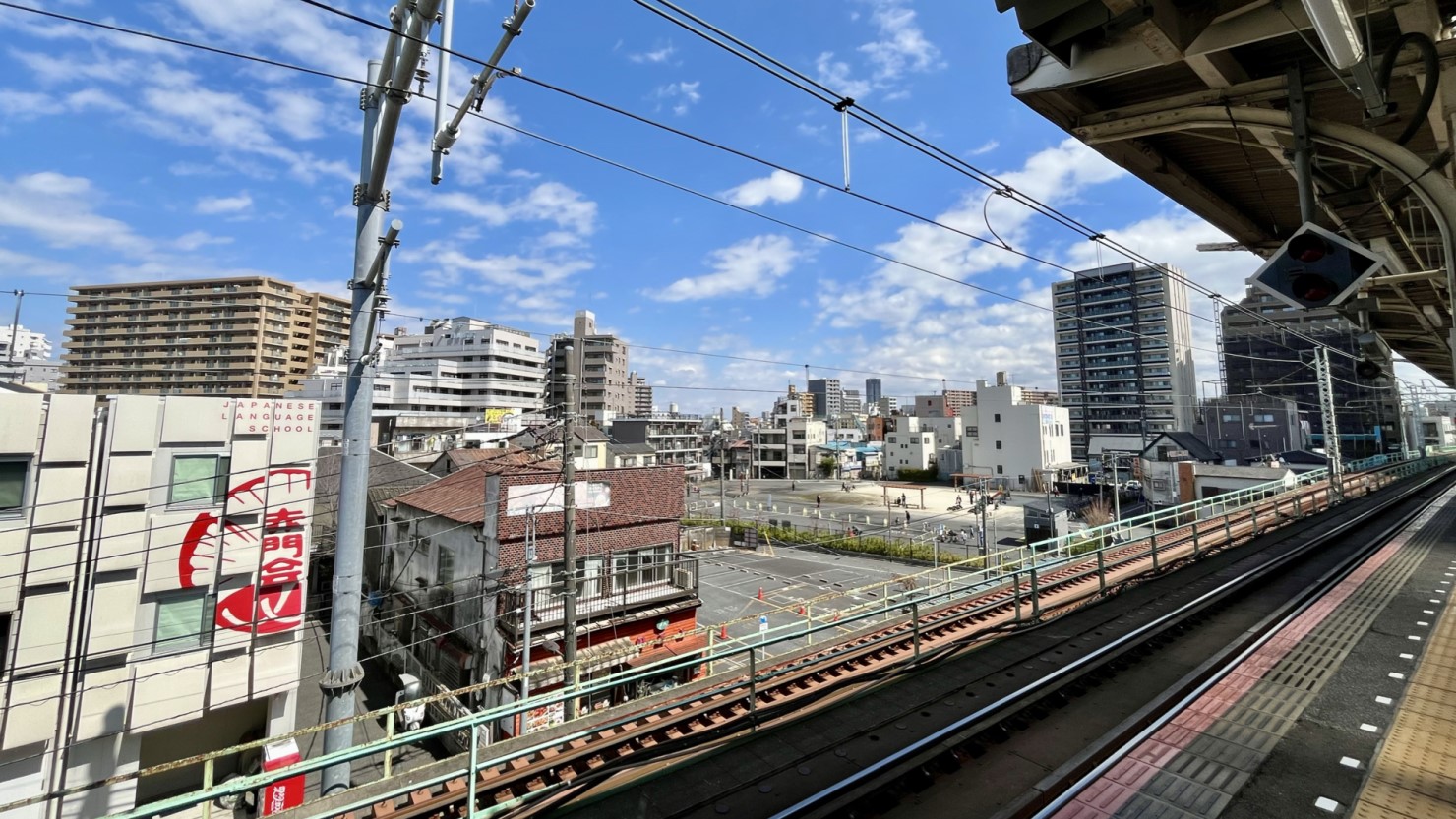 三河島駅北側で市街地再開発が予定されているエリア (2025年3月下旬撮影)