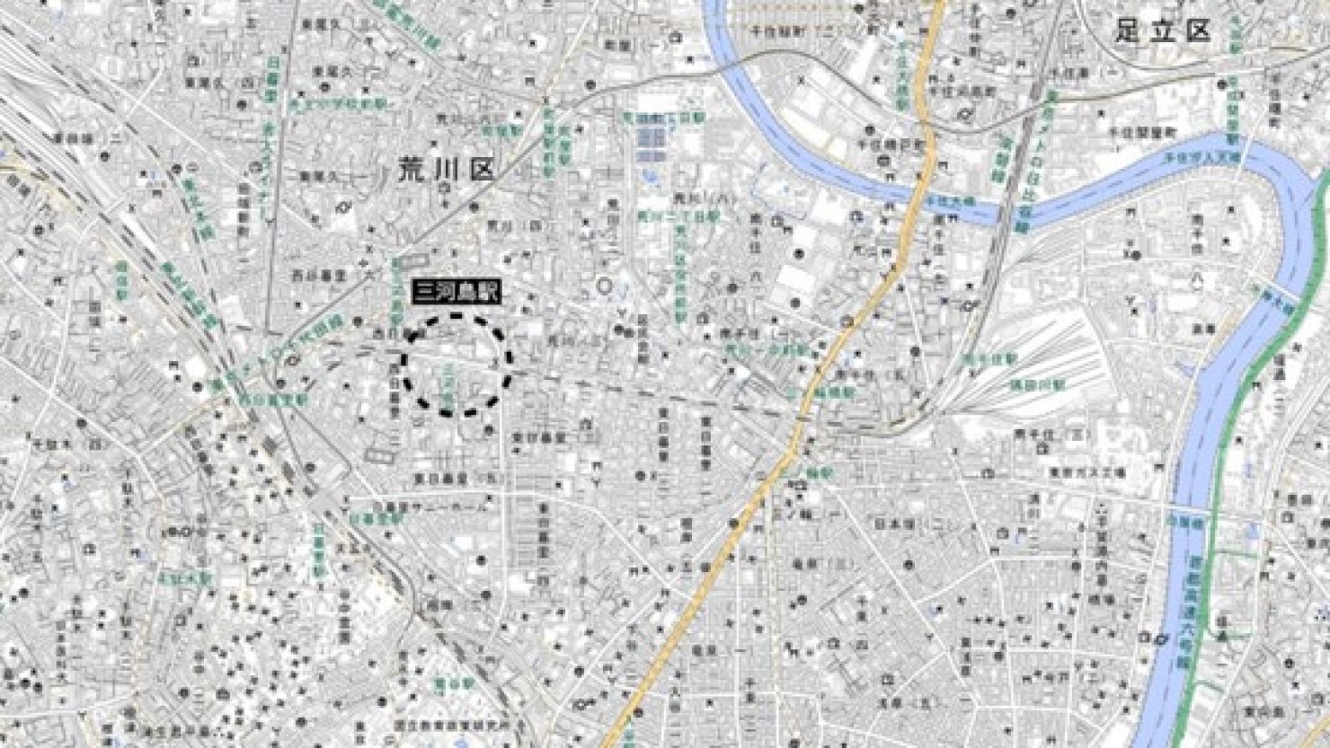 JR三河島駅の位置（2025年３月下旬撮影）