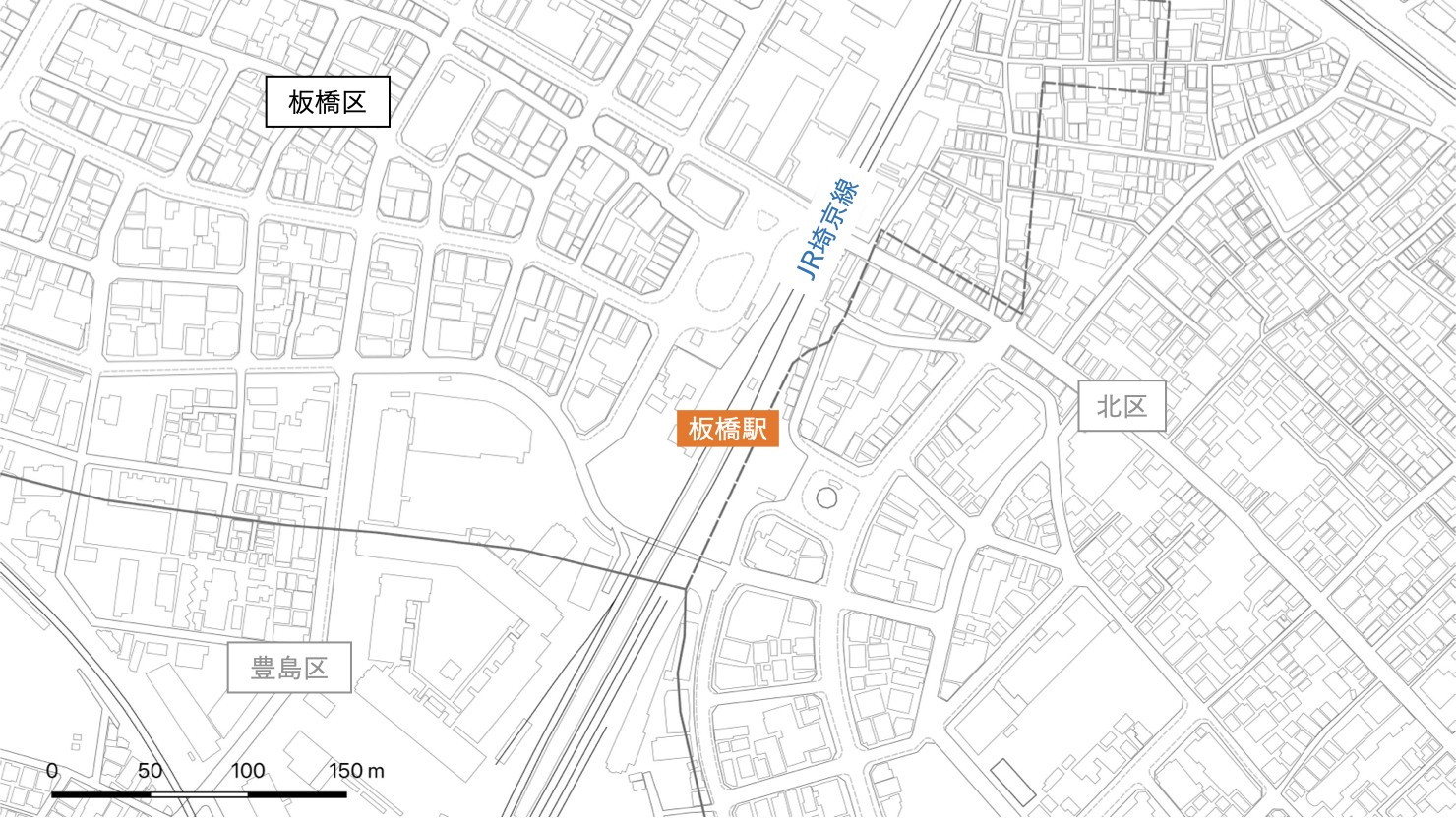 JR板橋駅の位置　※出典：国土地理院地図を一部加工