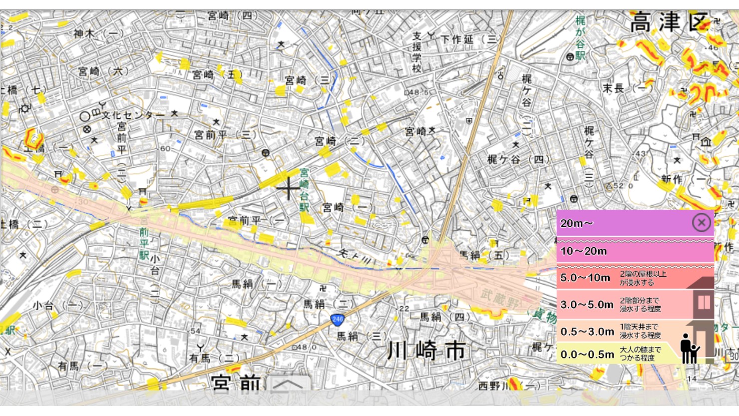 宮崎台駅周辺のハザードマップ