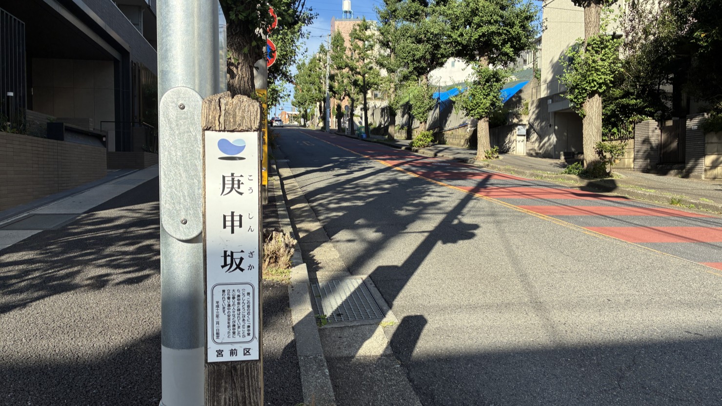 秋にはイチョウ並木がきれいな庚申坂