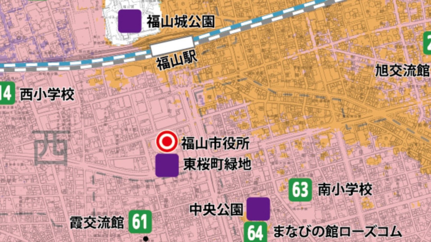 福山駅周辺の水害ハザードマップ(出典:福山市公式サイト)