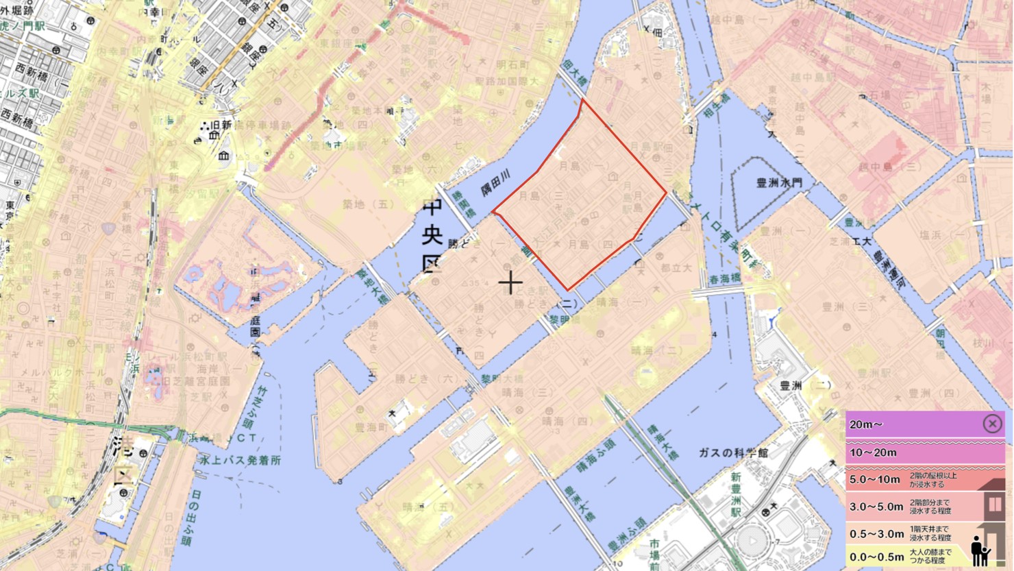 高潮浸水想定（抜粋）　※出典：「ハザードマップポータルサイト」を一部加工