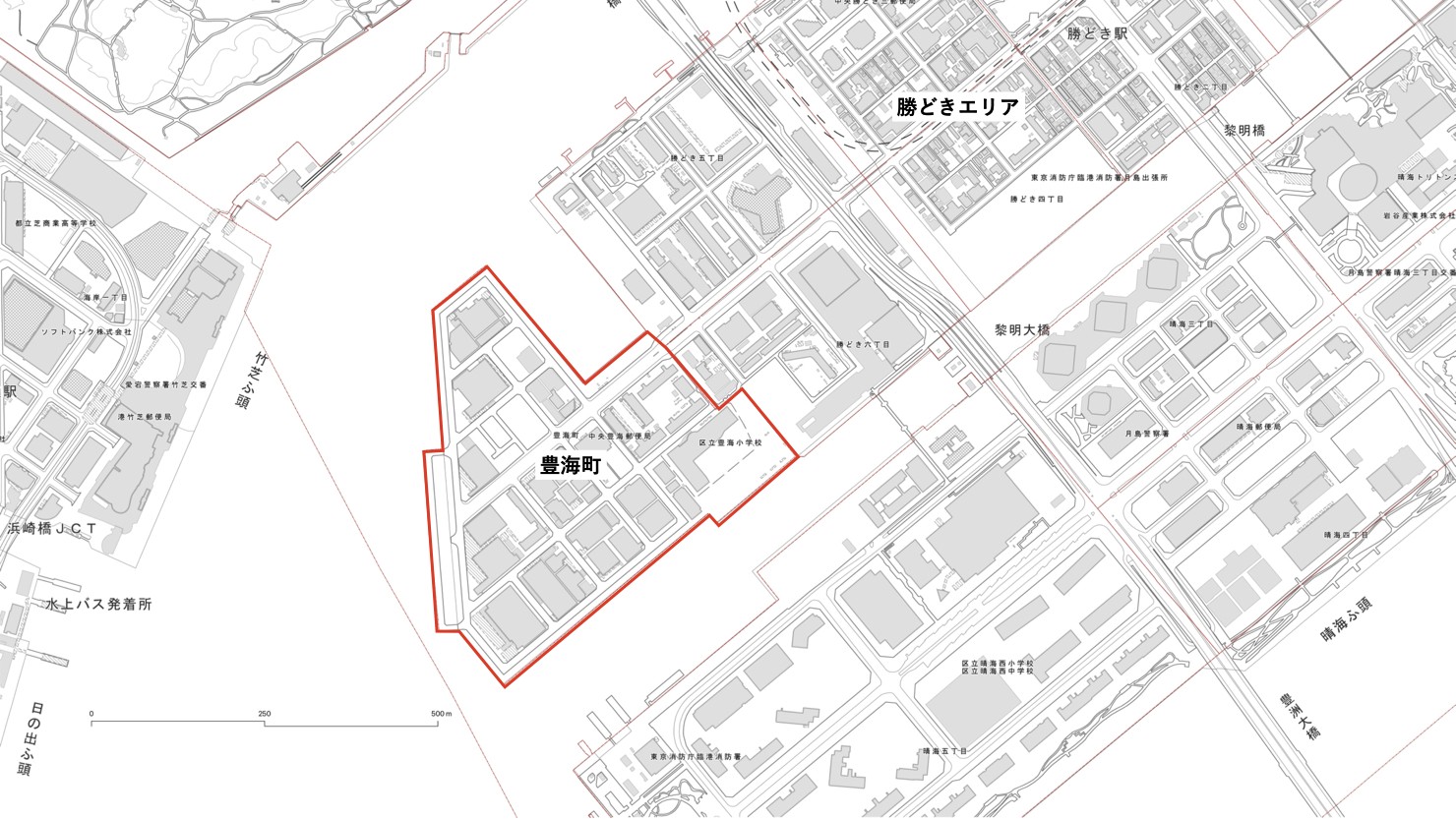 豊海町の位置関係　※出典：国土地理院地図一部加工 