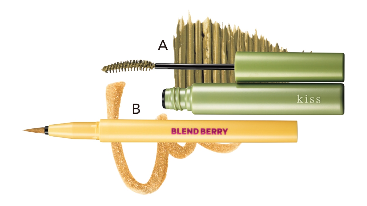 A キス ラスティング カールマスカラX 02 ￥1430／KISSME（伊勢半）（限定品）　B ブレンドベリー プレイフル リキッドアイライナー M 054 ￥1430（編集部調べ）／コーセーコスメポート