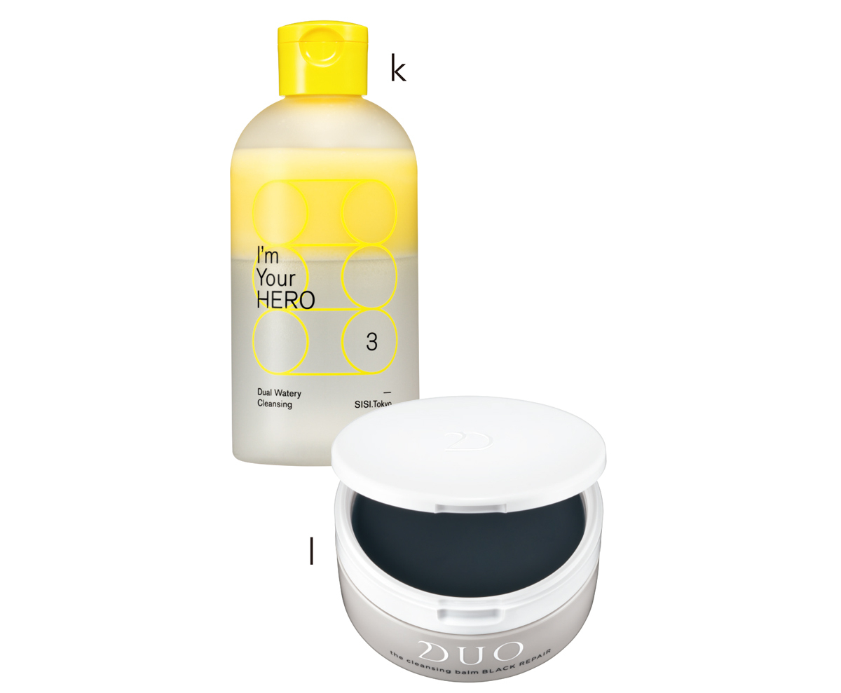 k アイムユアヒーロー 230ml ￥3980／SISI　l デュオ ザ クレンジングバーム ブラックリペア 90g ￥3960／プレミアアンチエイジング