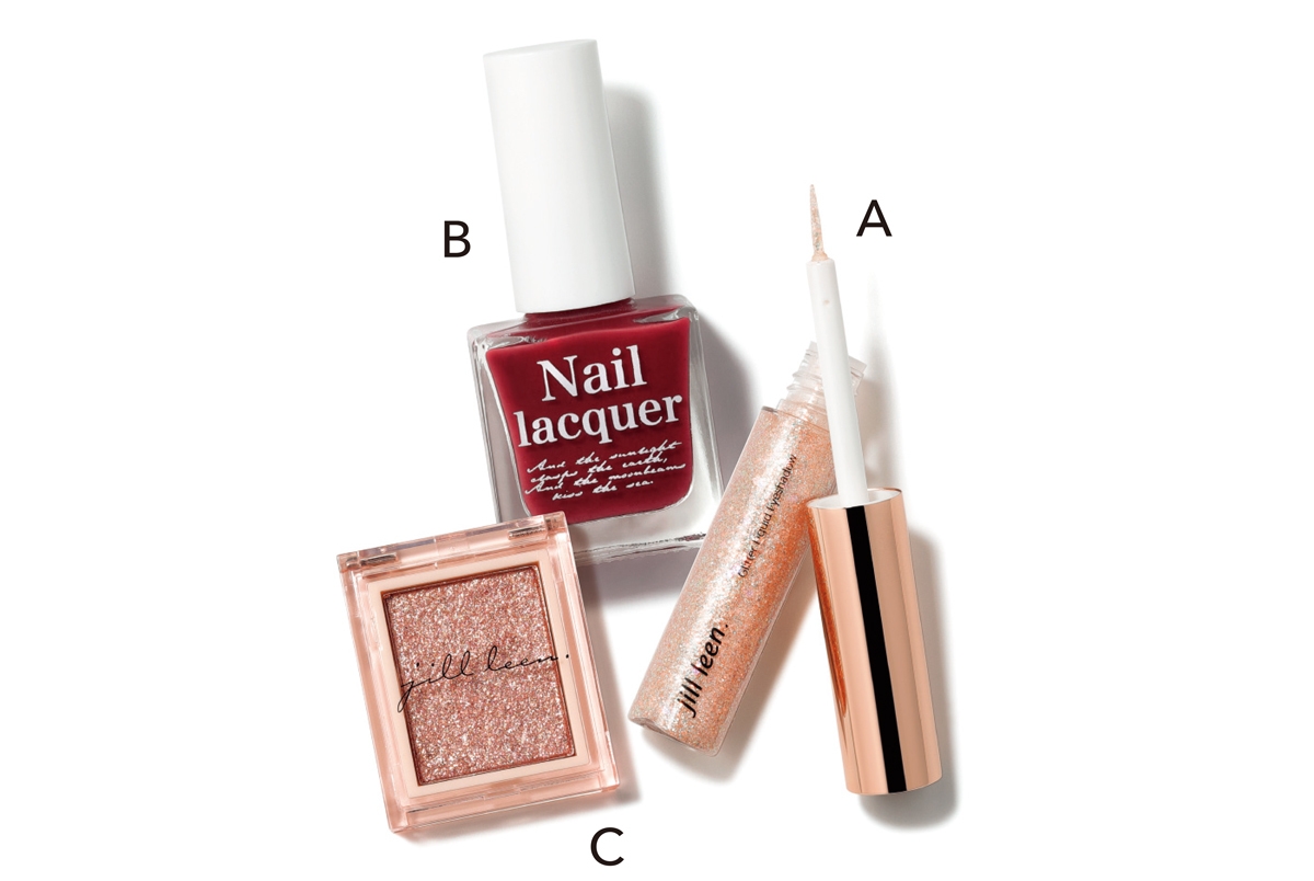 A Jill leen. スターグリッターライナー A20 ￥1320、B 同 繊維ネイル B9 ￥990、C 同 シングルムースアイシャドウ 103 ￥880／ライフスタイルカンパニー