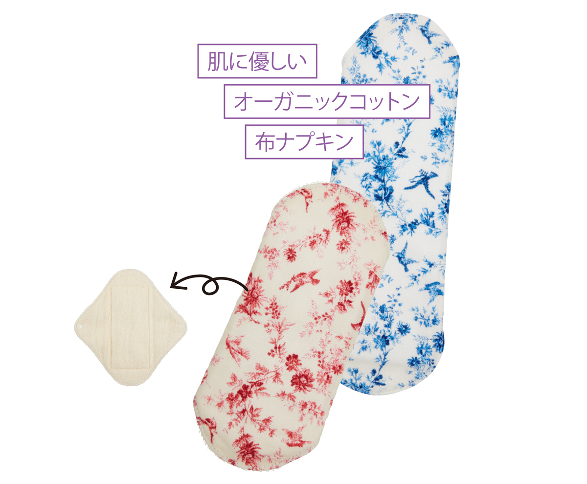 布ナプキン フランスの小鳥（右）Mサイズ（ブルー） ￥2277、（左）Sサイズ（ルージュ） ￥1936／プティラドゥ 