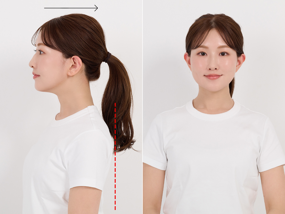 背中と首が伸びて頭が正しい位置