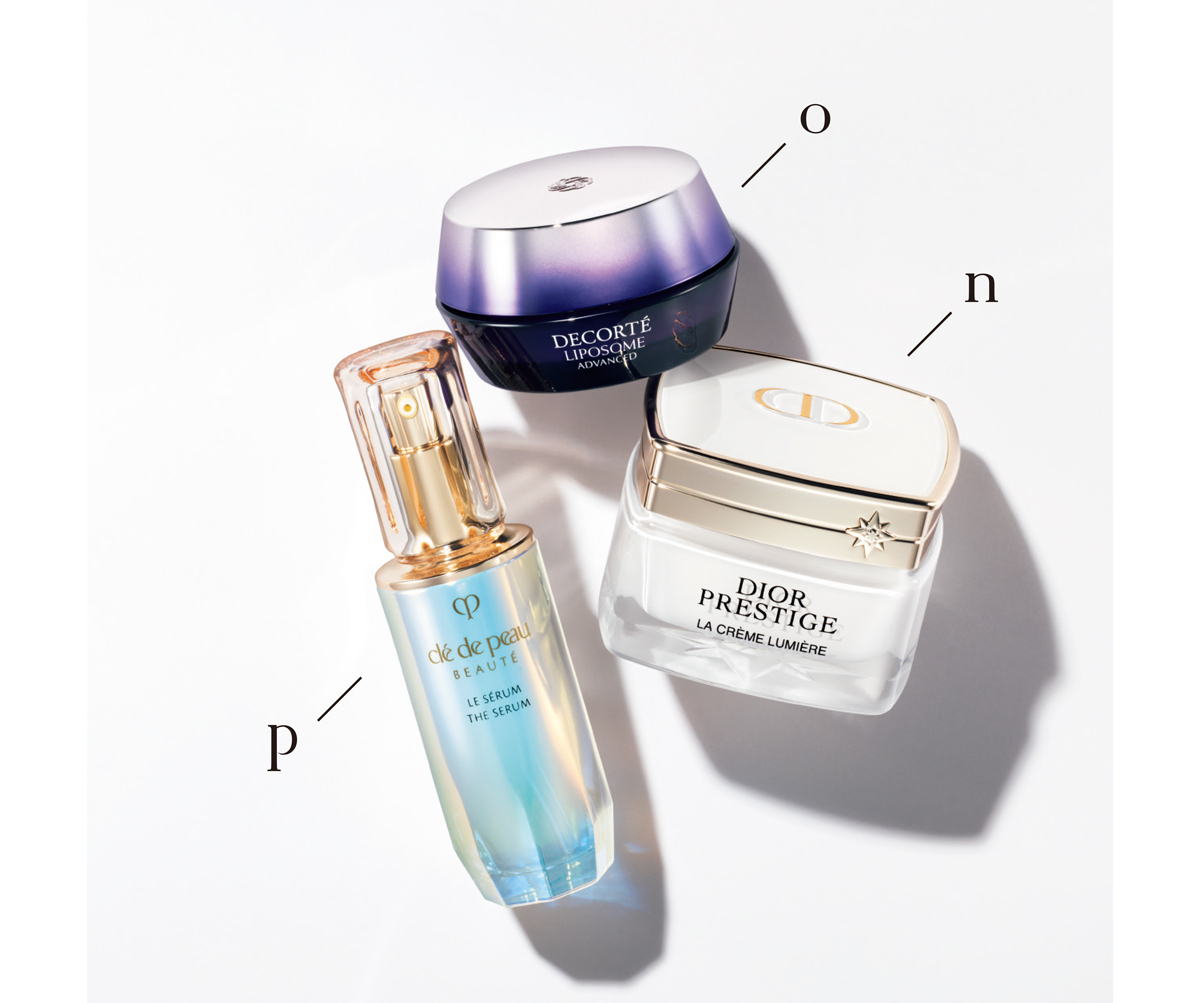 nプレステージ ホワイト ラ クレーム ルミエール N 50ml ￥50600／パルファン・クリスチャン・ディオール　oリポソーム アドバンスト リペアクリーム 50g ￥11000／コスメデコルテ　pル・セラム［医薬部外品］ 50ml ￥27500／クレ・ド・ポー ボーテ