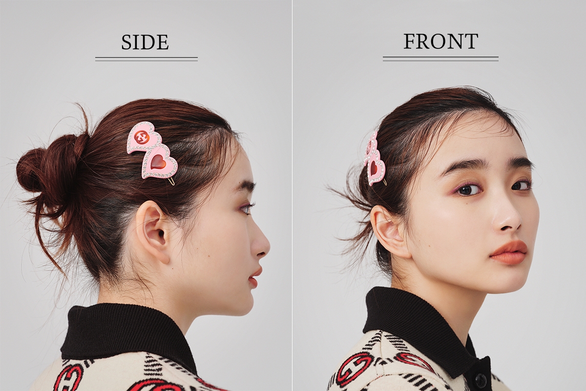 グッチ ヘアピン　ヘアアレンジ 安倍乙 ハートピン