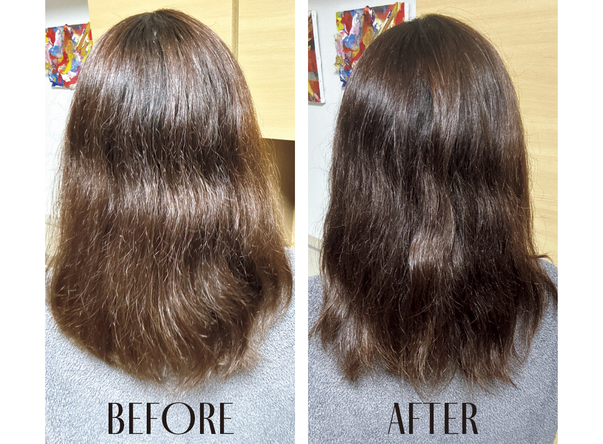 髪のうねり対策におすすめのデイリーケアアイテム ボタニスト サンタル リペアオイルインシャンプー、 トリートメント ビフォーアフター