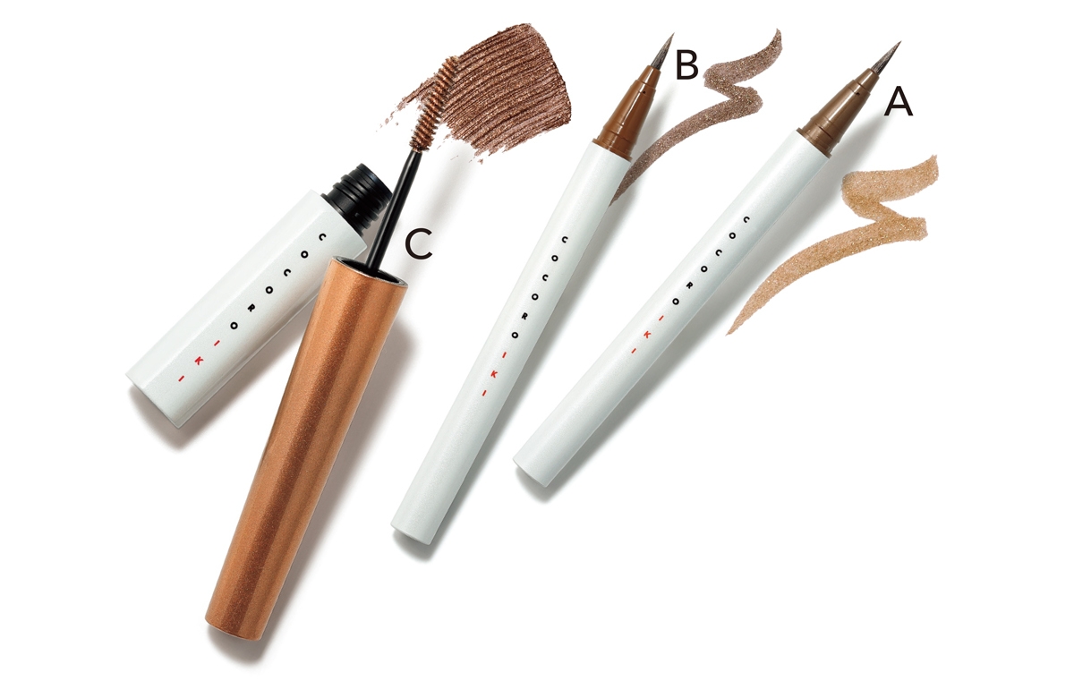 A ココロイキ アイデザインライナー 02、B 同 03、C 同 アイデザインマスカラ 03 各￥1500／邑