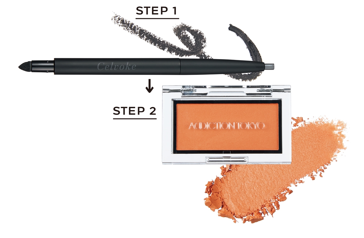 （上）シュアネス アイライナーペンシル 11 ￥3080／セルヴォーク　（下）ザ ブラッシュ マット 002M Mimosa Sunrise ￥3300／アディクション ビューティ