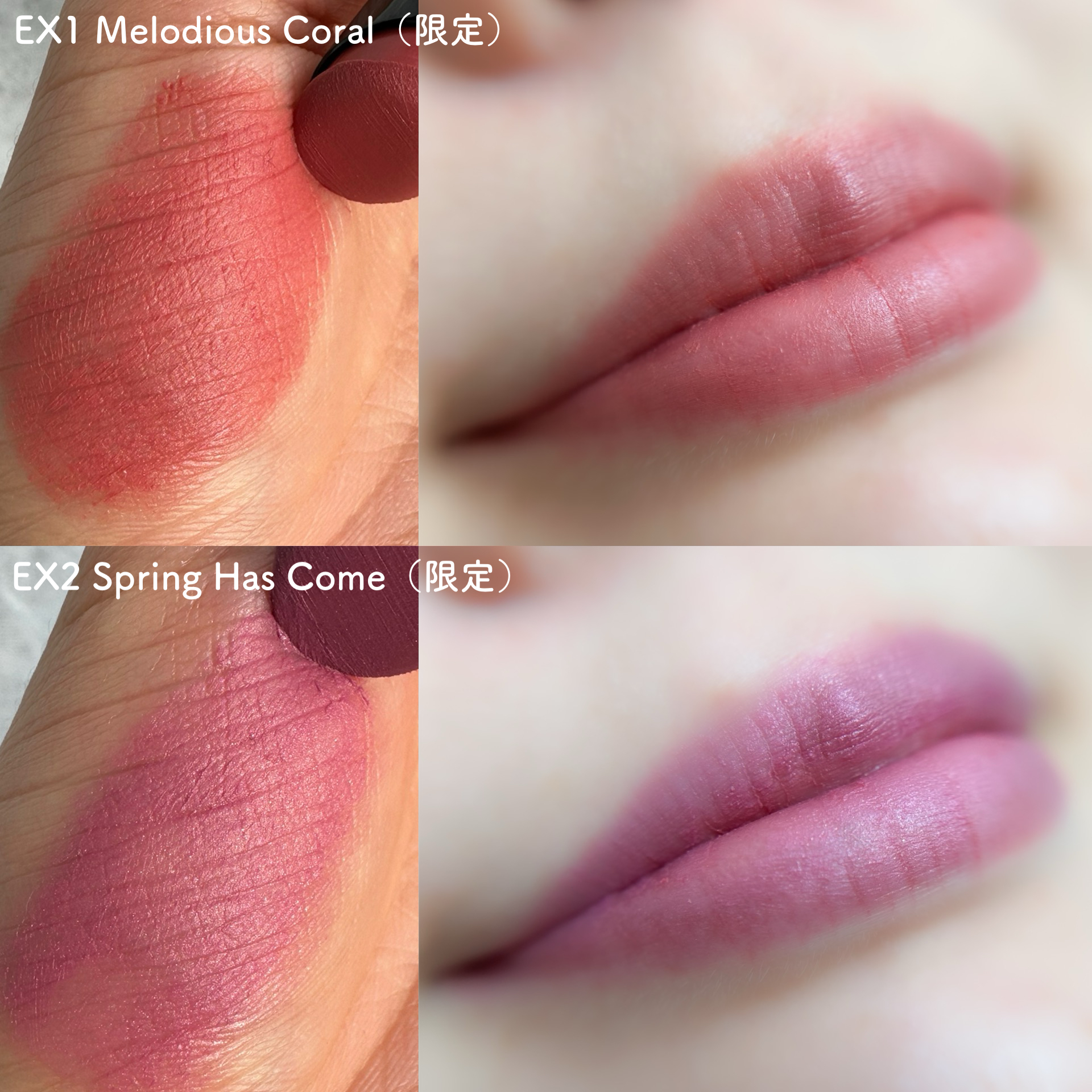 カネボウ_春コスメ2025_ルージュスターブリーズ EX1／EX2_スウォッチ・リップメイク