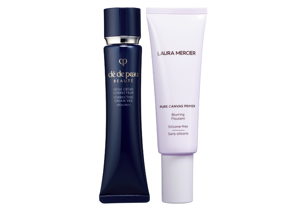 （右から）ピュア キャンバス プライマー ブラーリング 50ml ￥4950／ローラ メルシエ ジャパン、ヴォワールコレクチュール n SPF25・PA＋＋ 40g ￥7150／クレ・ド・ポー ボーテ