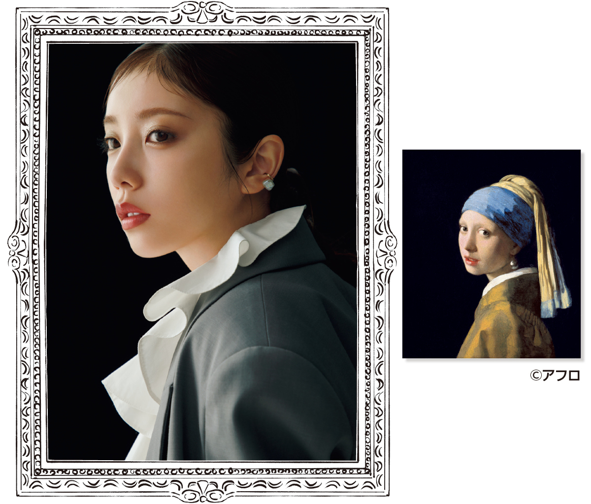 与田祐希さんが、フェルメール『真珠の耳飾りの少女』風美女メイク。赤リップ・ラベンダーの光で静謐な美しさに