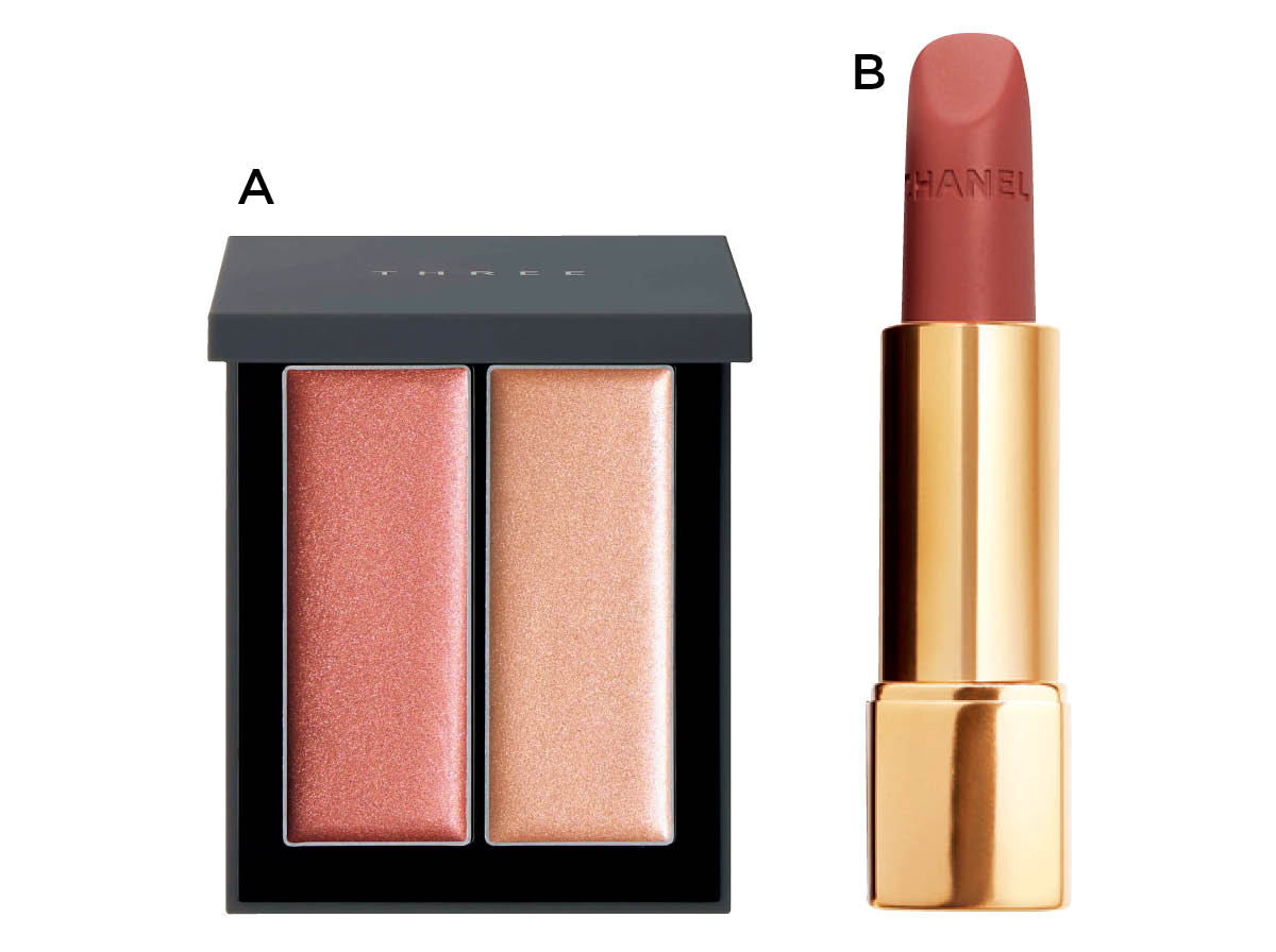 HANA JISOO メイク使用アイテム　THREE シマリング グロー デュオ R 02 シャネル ルージュ アリュール ヴェルヴェット 77