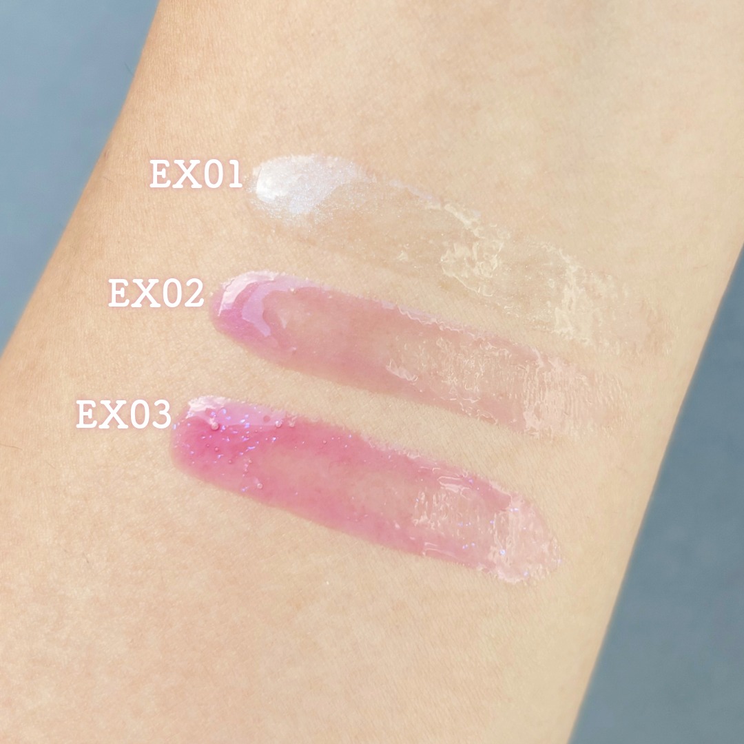 ルナソル イルミネイティングリップオイル EX01、EX02、EX03のスウォッチ