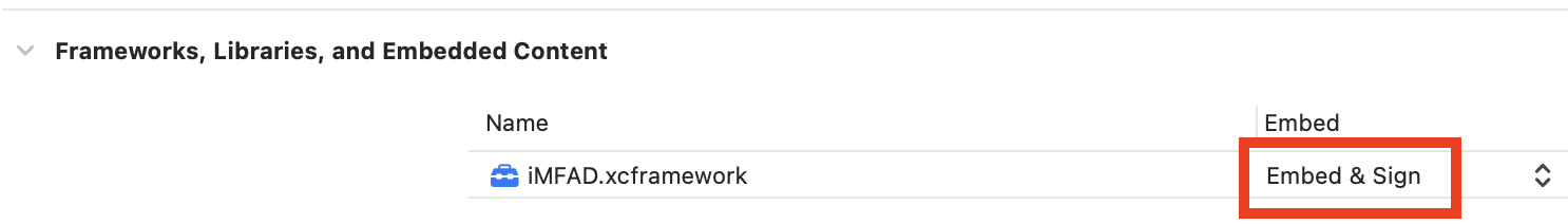 將 iMFAD.xcframework 加入專案
