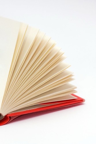 赤い本が開かれている様子