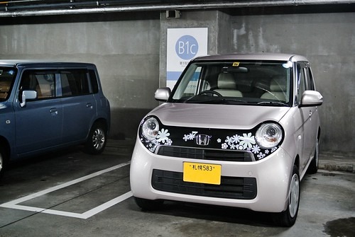 駐車場に停車した軽自動車
