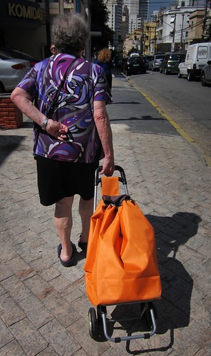 キャリーカーを引く女性