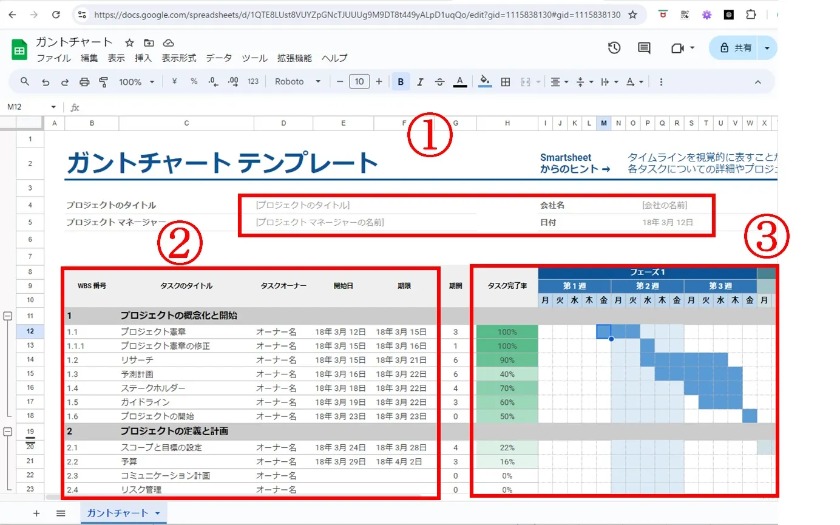 ガントチャートテンプレートの使用方法