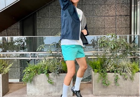 ネイビー系×短パン