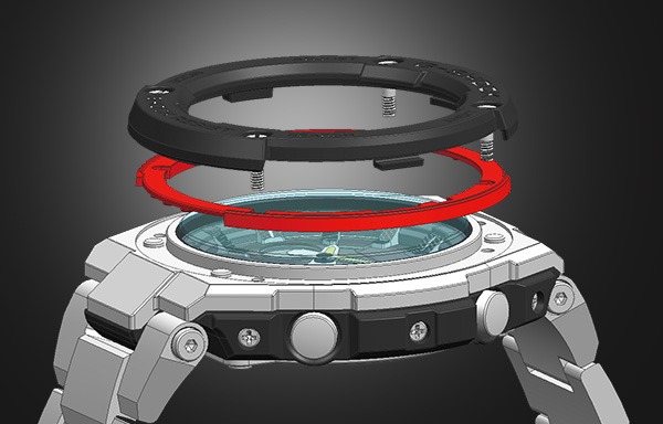 ベゼル部の素材が異なるレイヤーガード構造 