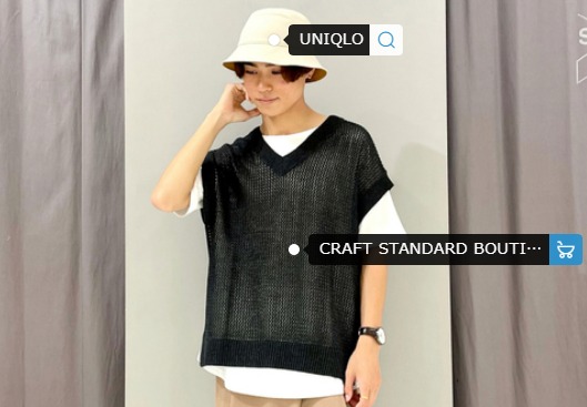 バケットハットとメッシュベストの着こなし