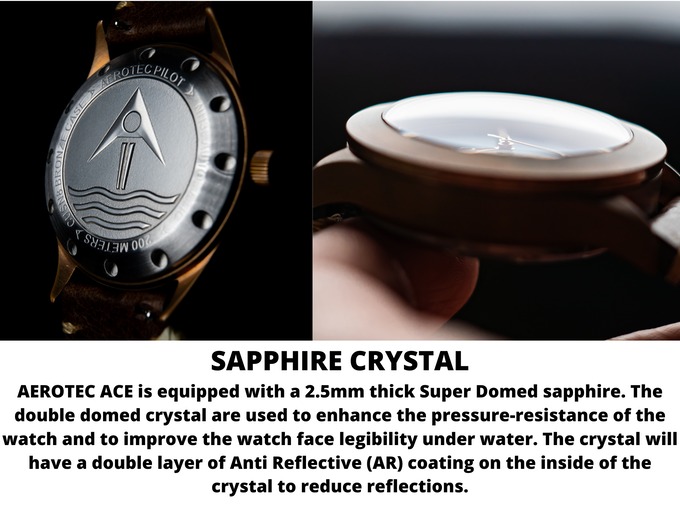 ②視認性の高いドーム型サファイヤガラス