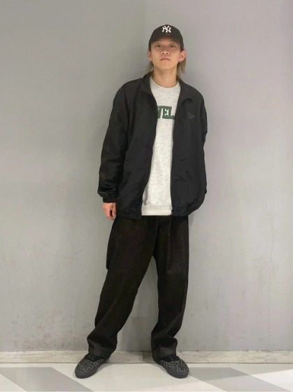 ブラックナイロン×デニムイージーワイドパンツ