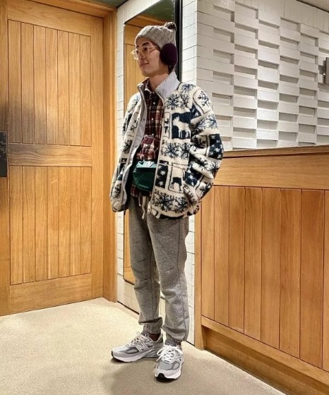 柄×柄の重ね着コーデ