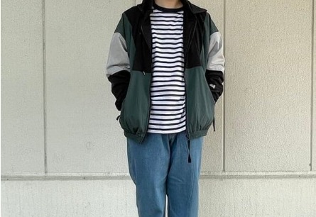 マウンテンパーカー+ボーダーシャツ 