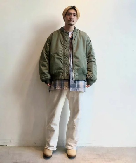 コーデ9：MA-1×チェックシャツ