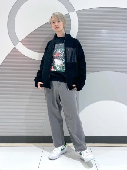 ボアブルゾン×ワイドデニム